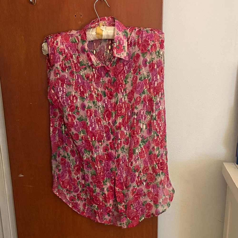 The Kooples Pink and Green Floral Blouse